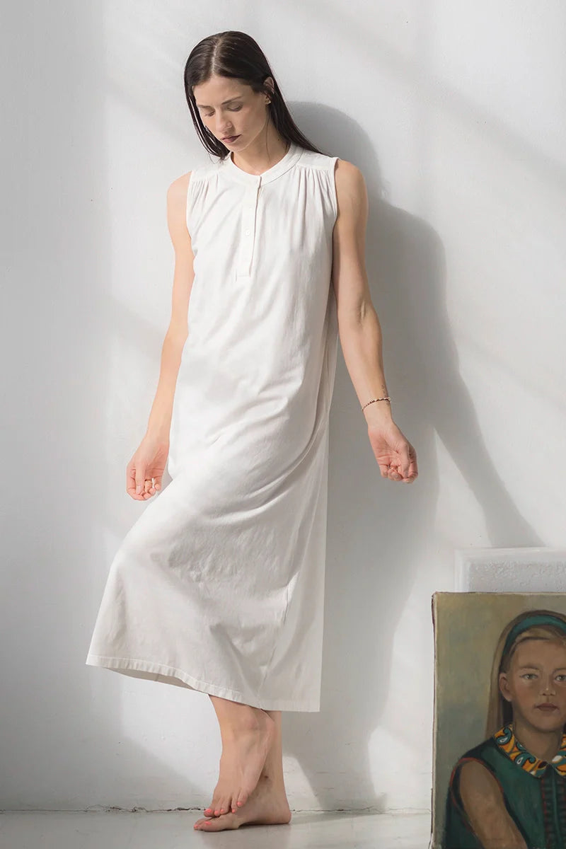 Cotton Day Dress - Sleeveless Maxi Sleep Shirt, Soft Pima Cotton Lounge Wear