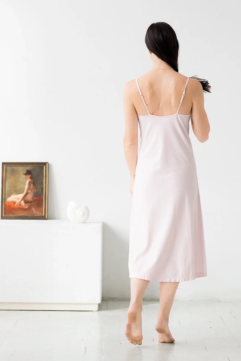 Alma Midi Chemise - Soft Pima Cotton Nightgown | Bias Cut, Spaghetti Strap Sleepwear
