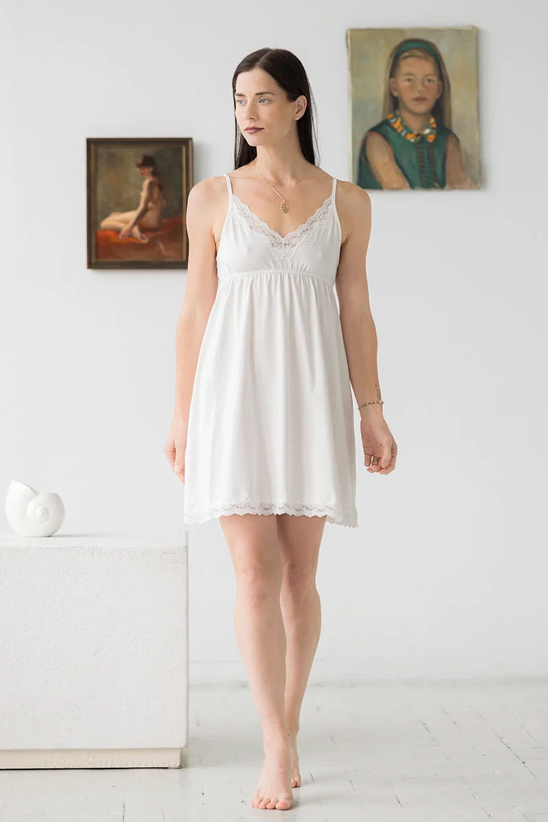 Soft Pima Cotton Chemise – Lightweight Lace Trim Sleepwear With Spaghetti Straps