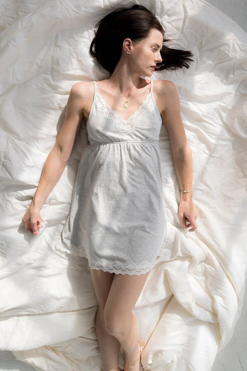 Soft Pima Cotton Chemise – Lightweight Lace Trim Sleepwear With Spaghetti Straps