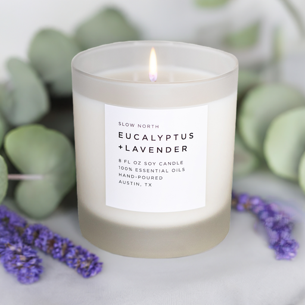 Eucalyptus Lavender Candle - Natural Soy Wax, Aromatherapy & Spa Relaxation Gift