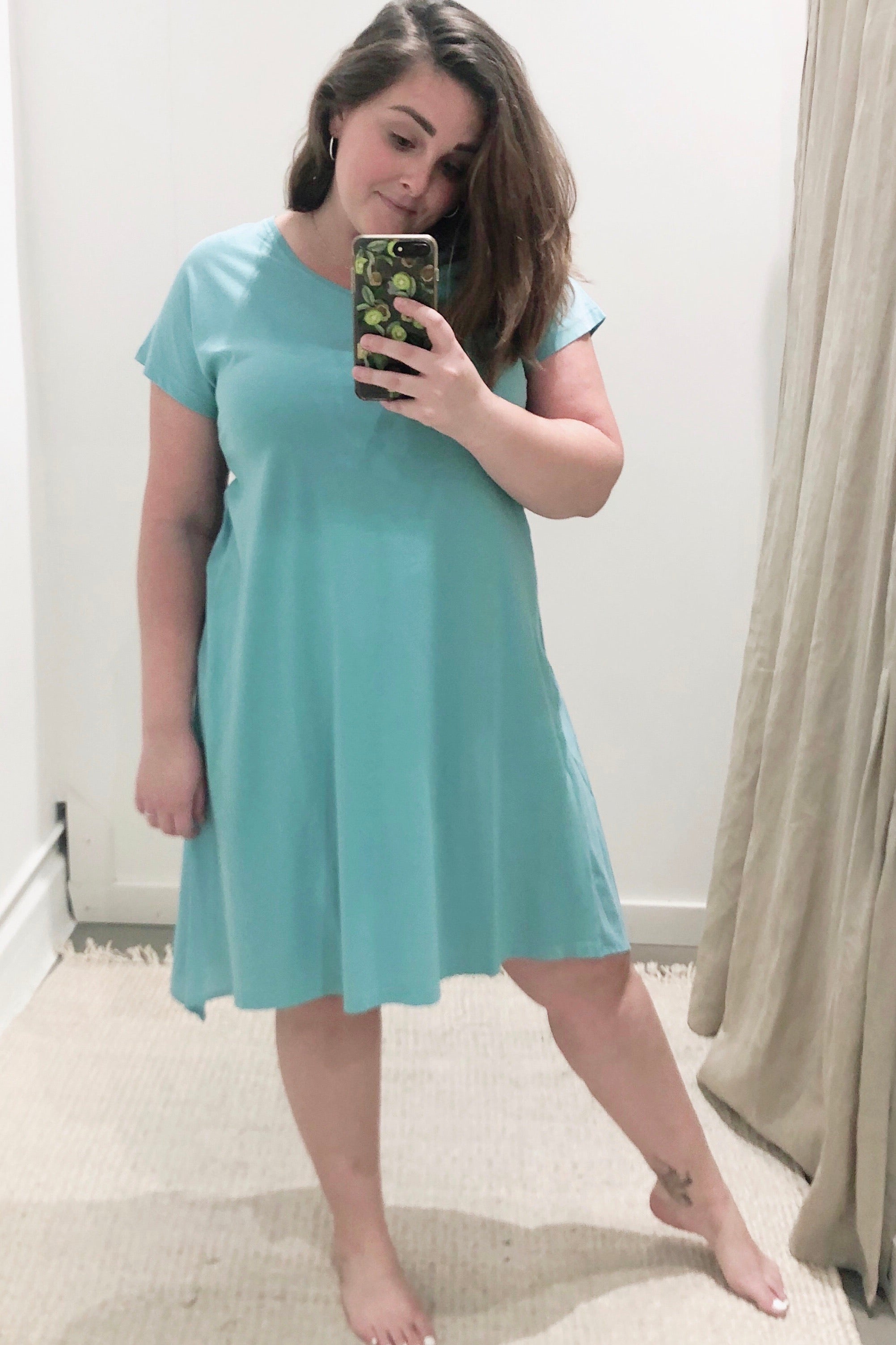 Cap Sleeve Nightgown - Soft Pima Cotton V Neck Nightdress With Asymmetrical Hem